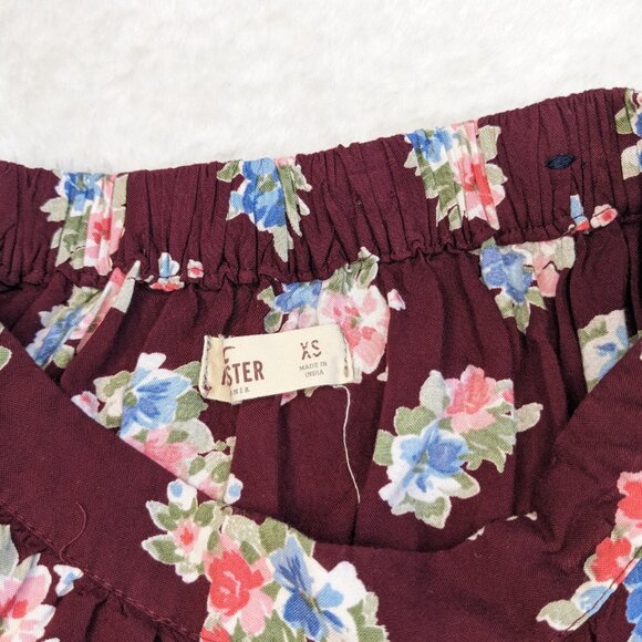 Hollister Burgundy Floral Rayon A Line Button Front Skirt - Picture 4 of 5